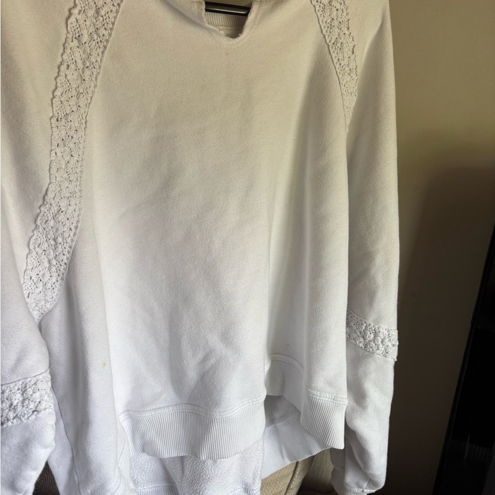 aerie White Lace Detail Crewneck Sweatshirt